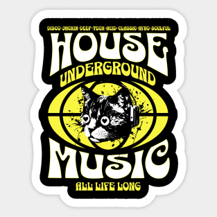 HOUSE MUSIC  - Underground Cat (White/Yellow) Sticker